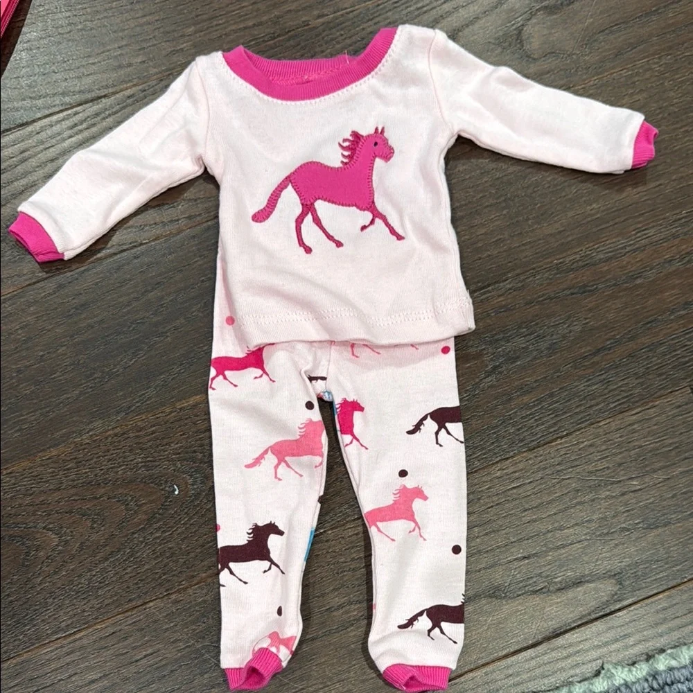 American Girl Doll Holiday Snowman Red Pajama Set & Pink Unicorn Pajama Set